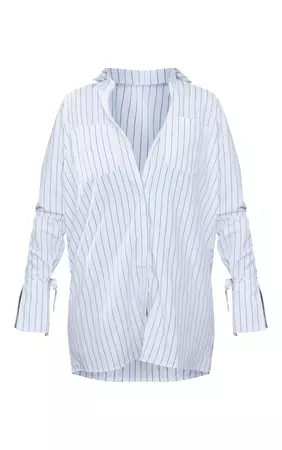 White Pinstripe Flare Tie Sleeve Shirt Dress | PrettyLittleThing USA