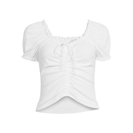 No Boundaries Juniors Ruched Top with Puff Sleeves - Walmart.com