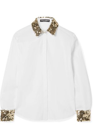 Dolce & Gabbana | Sequin-embellished cotton-blend poplin shirt | NET-A-PORTER.COM