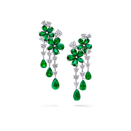 Emerald & Diamond Double Flower Earrings | Carissa | Graff