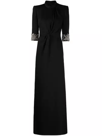 Jenny Packham Lily Beaded Crepe Gown Dress - Farfetch