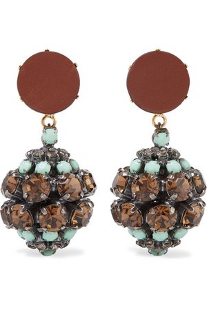 Marni | Gold and silver-tone, crystal and leather clip earrings | NET-A-PORTER.COM