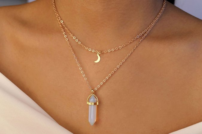 Opal crystal necklace / opal necklace / opal crystal / moon | Etsy