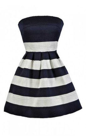 Navy and Ivory Dress, Navy and White Dress, Nautical Stripe Dress, Cute Nautical Dress, Navy Strapless Dress, Cute Summer Dress, Navy and White Nautical Dress Lily Boutique