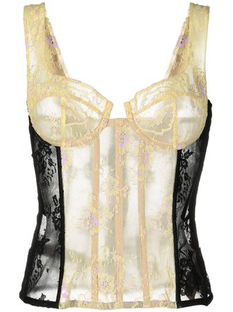 Natasha Zinko lace panelled corset top black & yellow SS21220133 - Farfetch