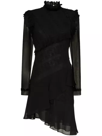 PHILOSOPHY DI LORENZO SERAFINI black ruffle cotton blend asymmetric midi dress