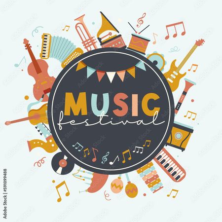 Music festival - Musical instruments - Vector illustrations and title Stock Vector | Adobe Stock