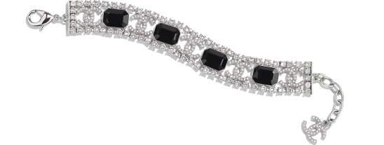 Bracelet, metal & strass, silver, crystal & black - CHANEL