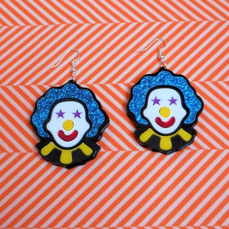 Colorful Circus CLOWN Acrylic Earrings in Red White Yellow | Etsy