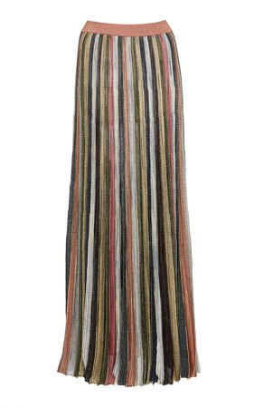 Striped Pleated Lurex Maxi Skirt