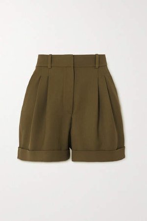 City Pleated Wool-twill Shorts - Army green