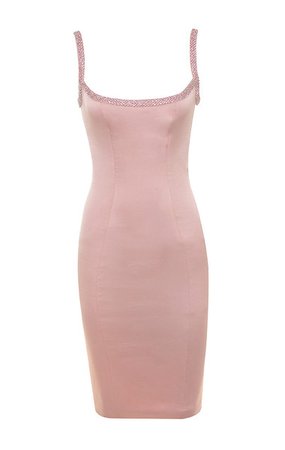 Clothing : Bodycon Dresses : 'Camilla' Pink Satin Dress with Hand Sewn Crystals