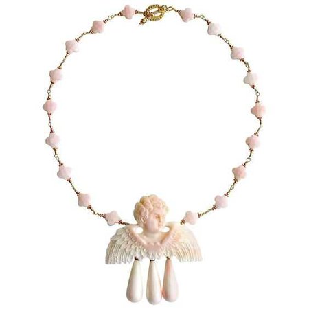 Pink Shell Cherub Angel Necklace For Sale at 1stdibs