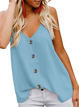 BLENCOT Women's Button Down V Neck Strappy Tank Tops Loose Casual Sleeveless Shirts Blouses at Amazon Women’s Clothing store