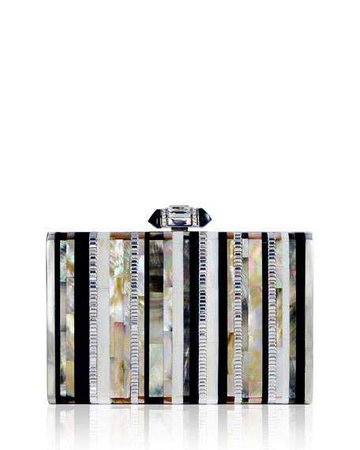 Judith Leiber Couture Tall Slender Shell Stripes Clutch Bag, Silver | Neiman Marcus