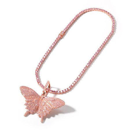 Iced Out Rose Gold Diamond Butterfly Necklace