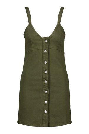 Button Down Strappy Denim Dress | boohoo green