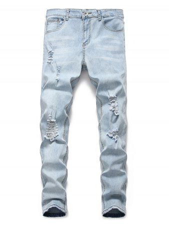 [50% OFF] 2020 Light Wash Distressed Decoration Casual Jeans In JEANS BLUE | ZAFUL ..