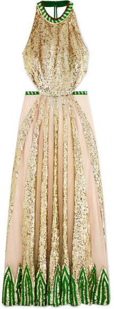 Sycamore Embroidered Sequined Chiffon And Tulle Halterneck Gown - Cream