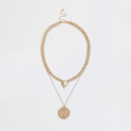 Gold coin multirow necklace | River Island