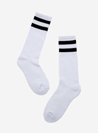 White & Black Stripe Varsity Crew Socks