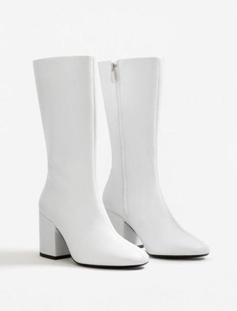 White mid calf boots
