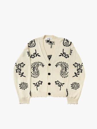 Knit Paisley Cardigan Sweater In Vintage Cream - Profound