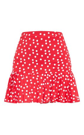 Red Polka Dot Frill Hem Mini Skirt | Skirts | PrettyLittleThing