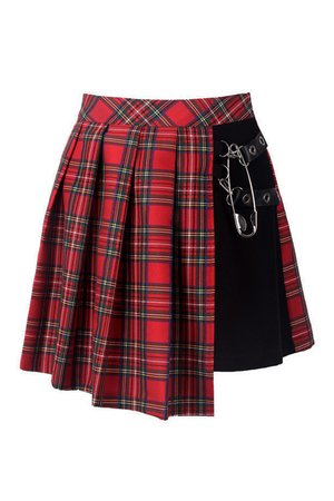Liana Red Tartan Asymmetrical Gothic Kilt Skirt by Dark in