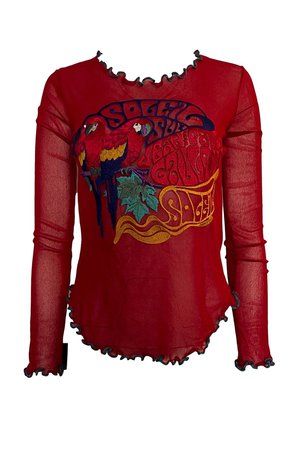Jean Paul Gaultier Red Embroidered Parrot Long Sleeve - ShopperBoard