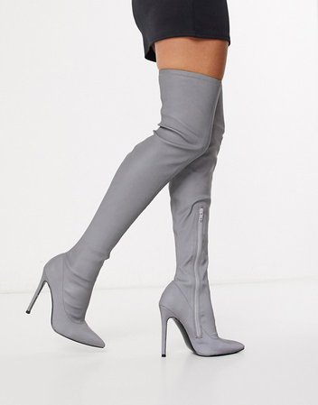 ASOS DESIGN Kendra stiletto thigh high boots in reflective | ASOS grey