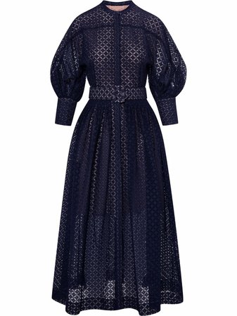 Shop Oscar de la Renta embroidered puff-sleeve shirtdress with Express Delivery - FARFETCH