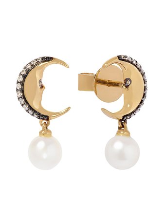Annoushka 18kt Yellow Gold Mythology Diamond Moon Pearl Drop Earrings