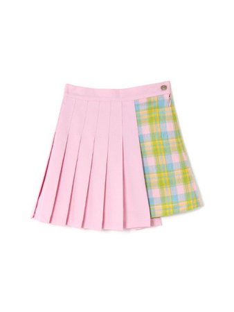 Pastel pink pleated plaid skirt