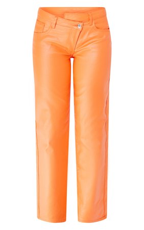 Orange Asymmetric Waistband Coated Denim Wide Leg Jeans | PrettyLittleThing USA