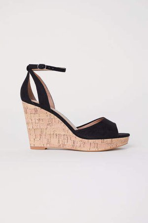 Wedge-heel Platform Sandals - Black