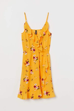Wrap Dress with Flounces - Yellow