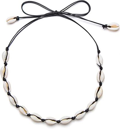 Amazon.com: Qceasiy Women Shell Choker Necklace Summer Beach Natural White Shell Necklace(Black Rope): Clothing, Shoes & Jewelry