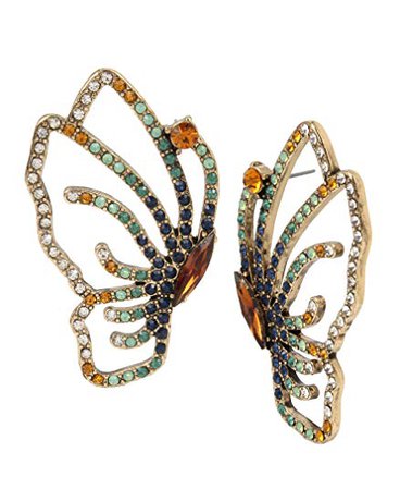 Betsey Johnson Stone Butterfly Wings Drama Earrings, Multi, One Size: Clothing