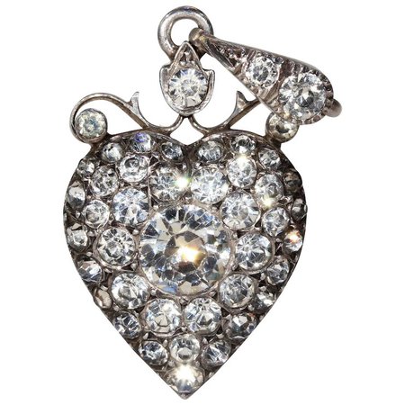 Antique Victorian Paste Silver Heart Pendant : Victoria Sterling | Ruby Lane