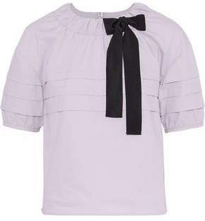 Bow-embellished Pleated Cotton-blend Poplin Top