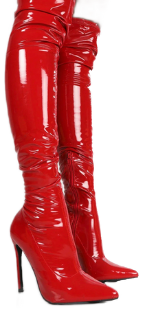 Public Desire- CONFIDENCE RED PATENT STILETTO HEELED OVER THE KNEE PU BOOTS
