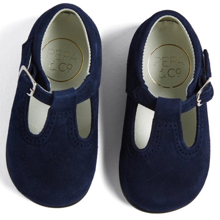 NAVY SUEDE T-BAR BABY SHOES