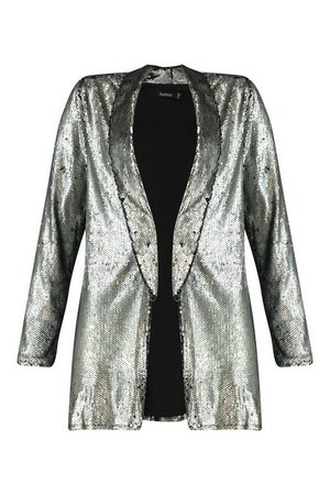 Sequin Tailored Blazer | Boohoo silver