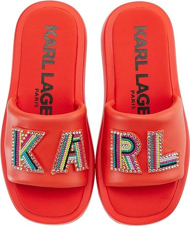 Amazon.com | Karl Lagerfeld Paris Women's Opal Embellished Platform Slide Sandal | Slides