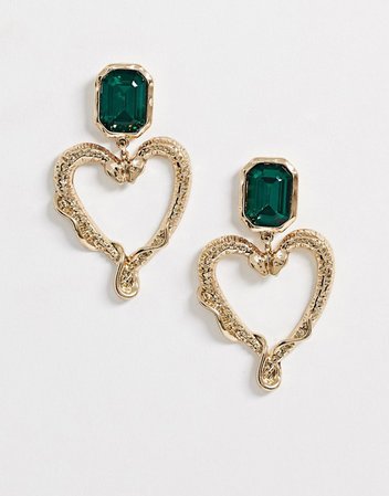 Liars & Lovers heart crystal statement earrings in gold | ASOS