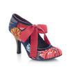 Ruby Shoo Willow Navy Coral Floral Print Ribbon Tie Court Shoes - Pretty Kitty Fashion