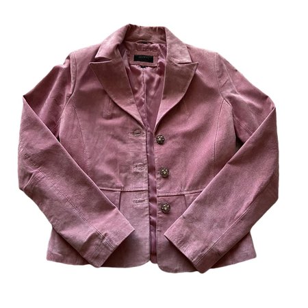 dusty pink colored suede button up blazer jacket