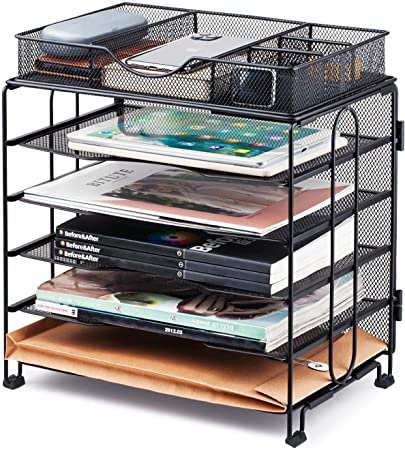Amazon.com : KEEGH Desk Paper Organizer File Tray,5 Tier Desktop File Organizer Paper Storage Holder with Extra Drawer, Office Desk Organizers and Accessories for Letter/A4 | Screws Free Design : Office Products