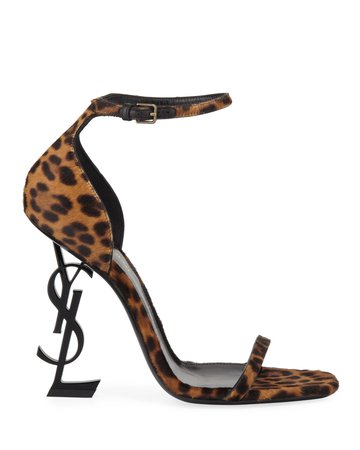 Saint Laurent Opyum Leopard Calf Hair Sandals | Neiman Marcus